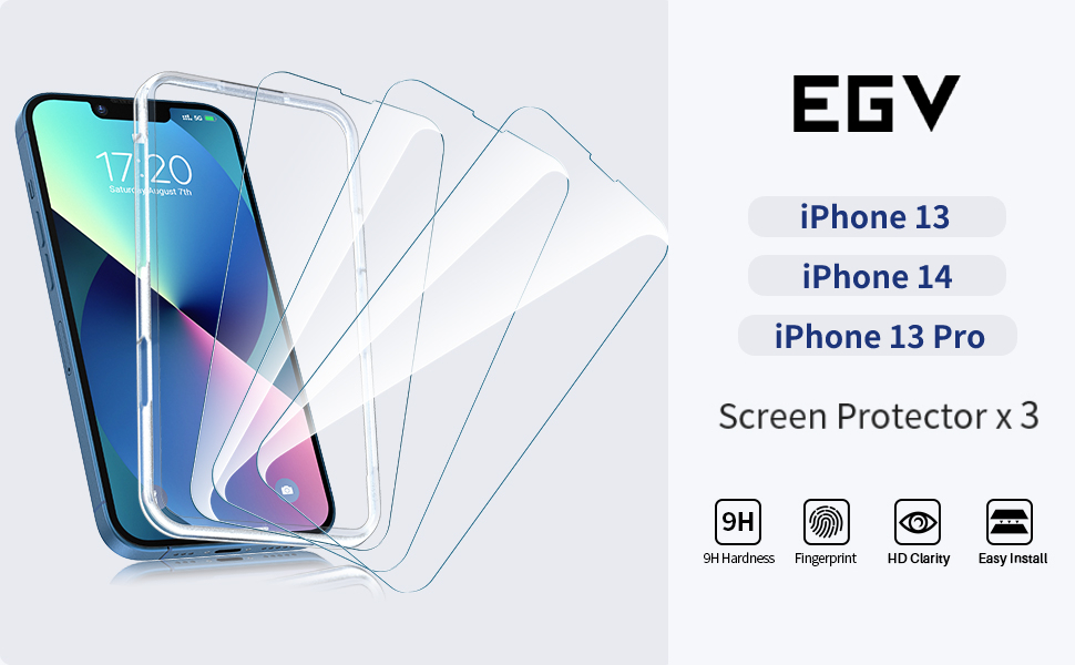 EGV 3 Pack Screen Protector for iPhone 13/ iPhone 14/ iPhone 13 Pro 6.1 inch, Tempered Glass HD