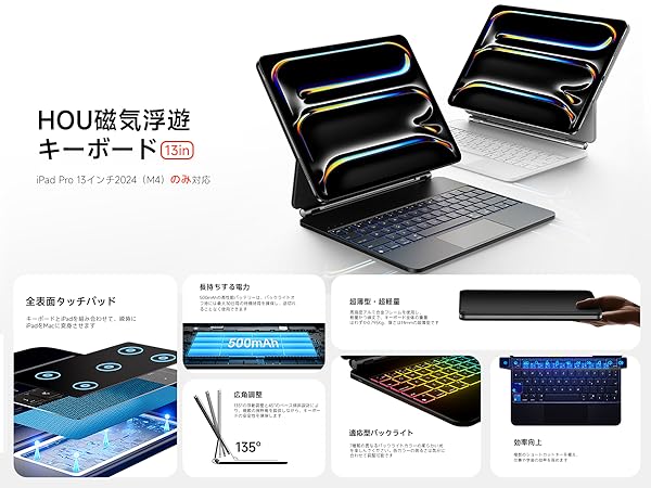 iPadPro13(M4)用 ZUGUケース黒とHOUマジックキーボードのセット Amazon.co.jp: マジックキーボード HOU 2024 (M4) iPad Pro 13