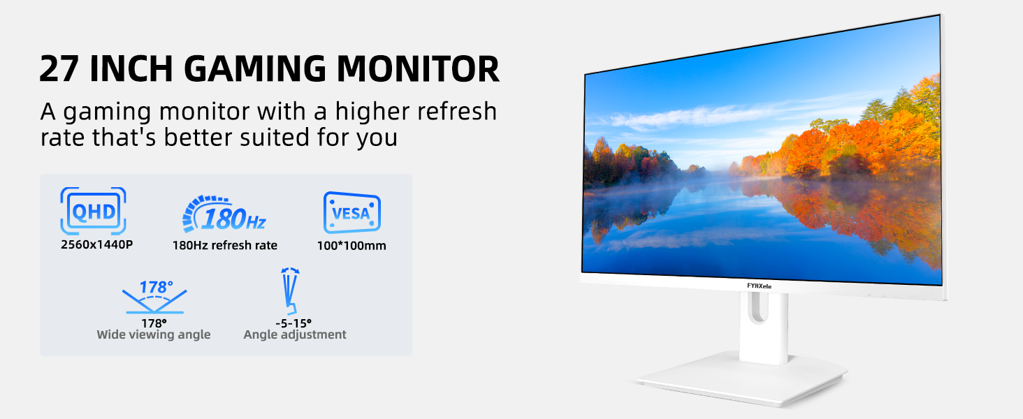 white gaming monitor computer 27 inch monitor for gaming  1080p 165hz 1k 27” pc Freesync  HDMI 