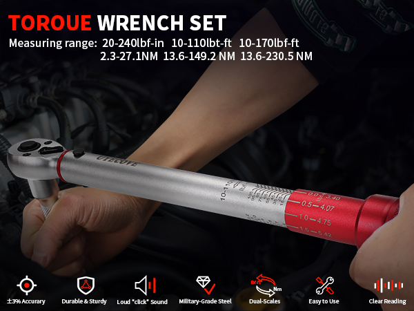 1/4 3/8 1/2-inch Drive Click Torque Wrench, 3Pcs Torque