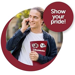 Man holding notebook with University of South Carolina stickers on it, Cocky, Gamecocks