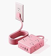 Pink Extension Cord 10Ft, Flat Plug Surge Protector Power Strip, 8 Outlets & 4 USB Ports (2 USB C...