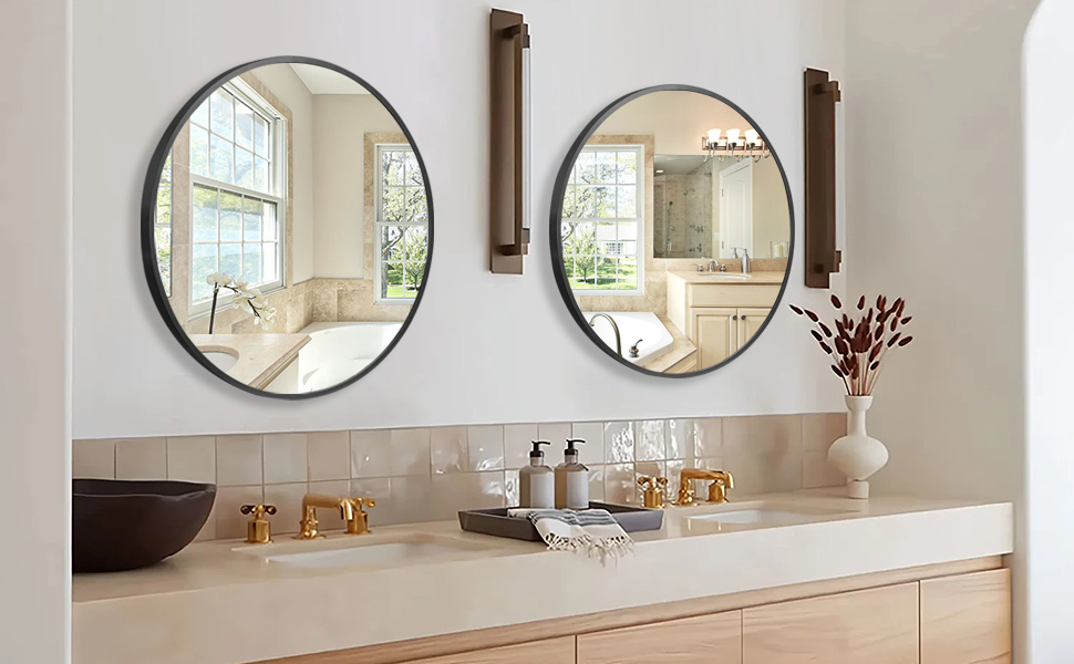 Udelicate 24 inch Round Black Mirror, HD Matte Vanity