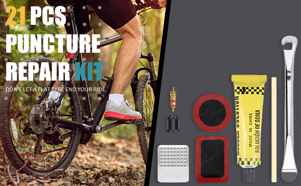 Wiswelry 21Pcs Puncture Repair Kit, Bike Tyre Patch Repair Kit Bicycle