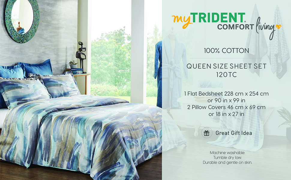 Trident Comfort Living Queen Bedsheet Set, 120 TC, 100 Cotton