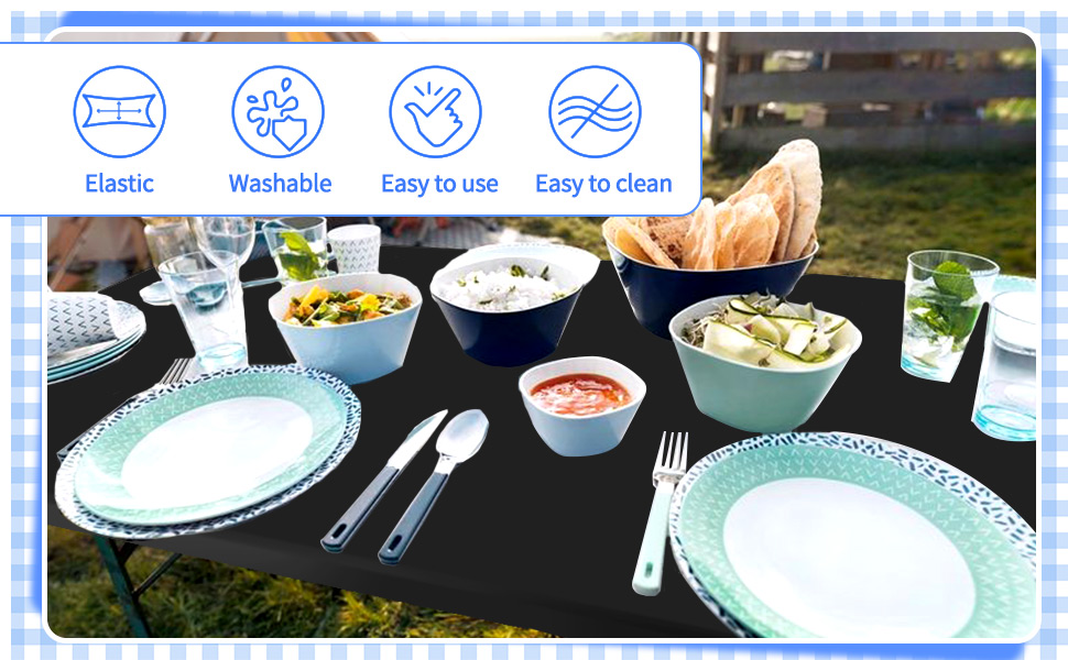 4 Pack Stretch Fabric Table Top Cap Cover, Fits 6' Folding