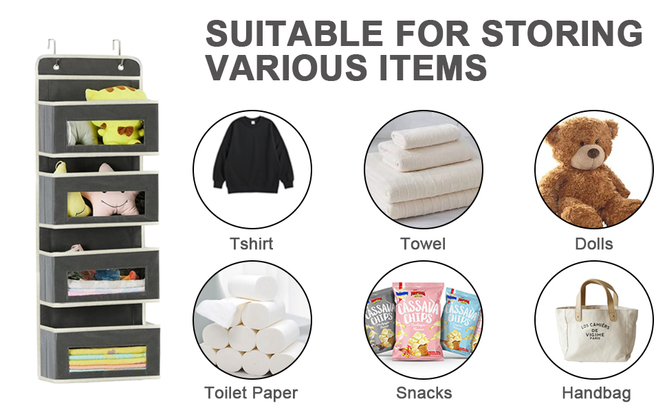 Over Door Storage Hanging Organiser - 5 Clear Window Pockets Organizer For Toys, Wallets And Towels