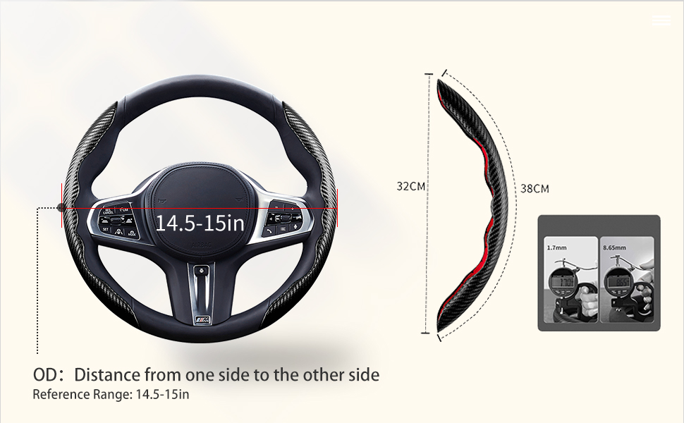 Universal 3 Piece Carbon Fiber Steering Wheel Cover Non