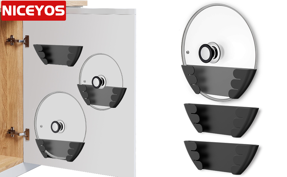 Universal Pot Lid Organizer for Upgraded Patented Niceyos 3 Pack Pan Lids