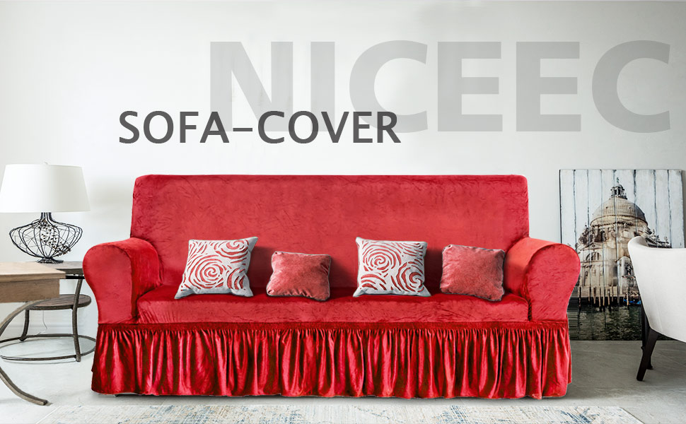 NICEEC Sofa Cover Super Soft 1Piece Red Sofa Slipcover for Sofas Stretch Universal