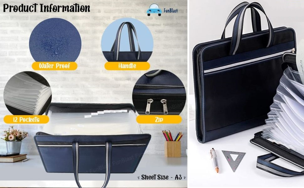 FunBlast Portfolio File Folder A3 Size with Zip Lock 12 Pockets File