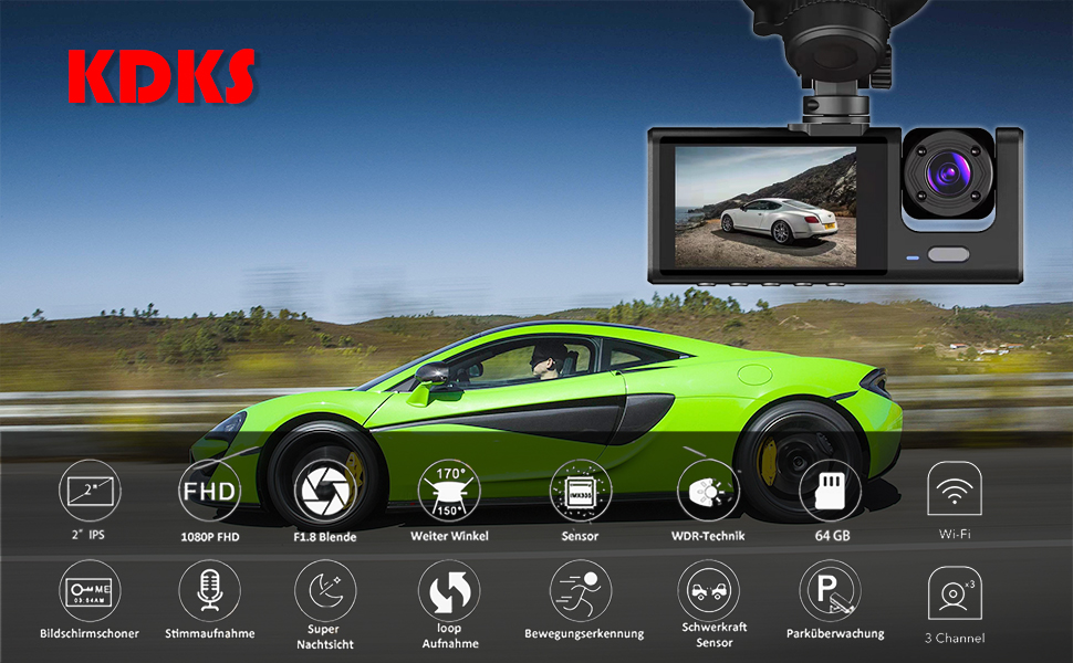 Dash Camera for Cars, 3 Channel 4K Dash Cam Front and Rear