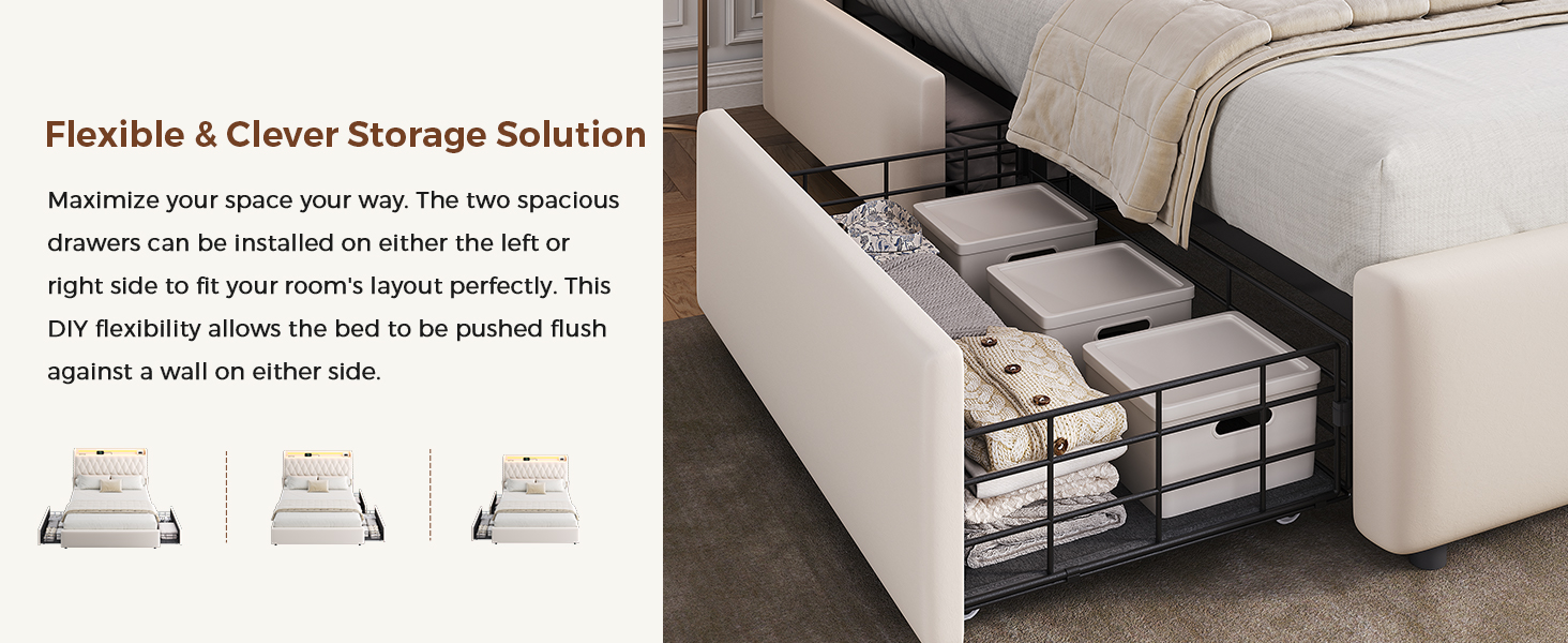 Queen bed frame with storage headboard