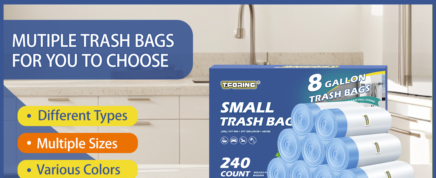 8 gallon small trash bags drawstring medium garbage can liners unscented