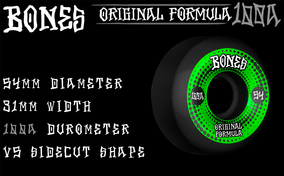 BONES WHEELS OG Formula Skateboard Wheels Originals 100A 54mm V5 Sidecut Black