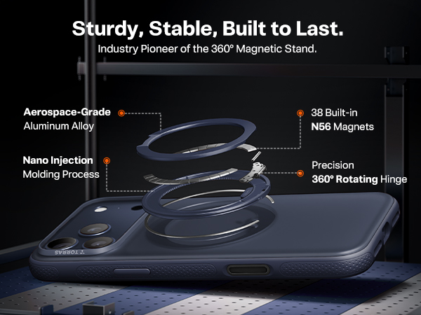 TORRAS 360 Magnetic Stand for iPhone 17 Pro Max Case, Ostand O3 Fitness Series