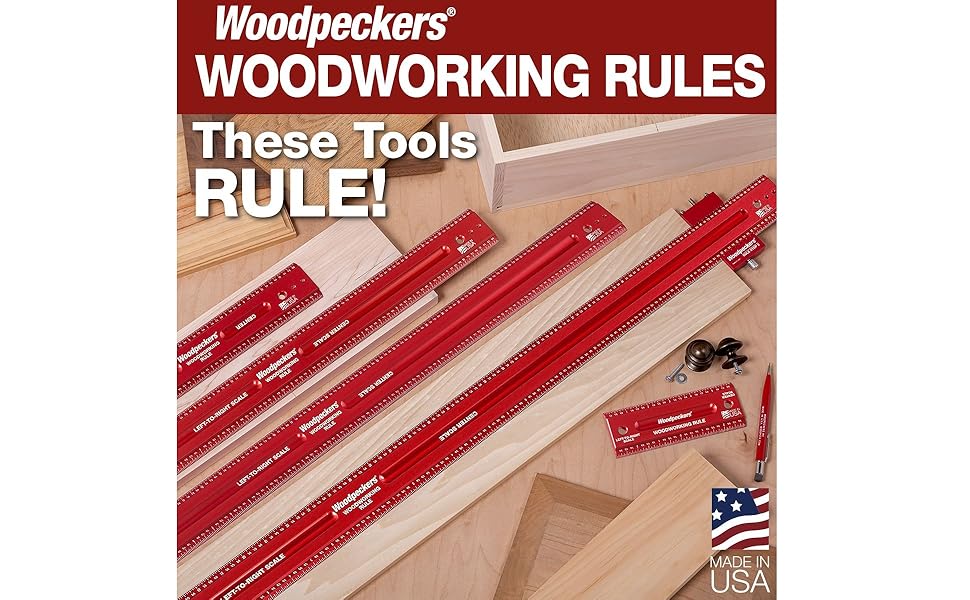 Woodpeckers woodworking rules precision aluminum rules l2r r2l center scales metric and inch