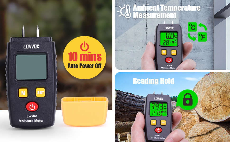 Wood Moisture Meter, LONVOX Pintype Digital Moisture Detector with