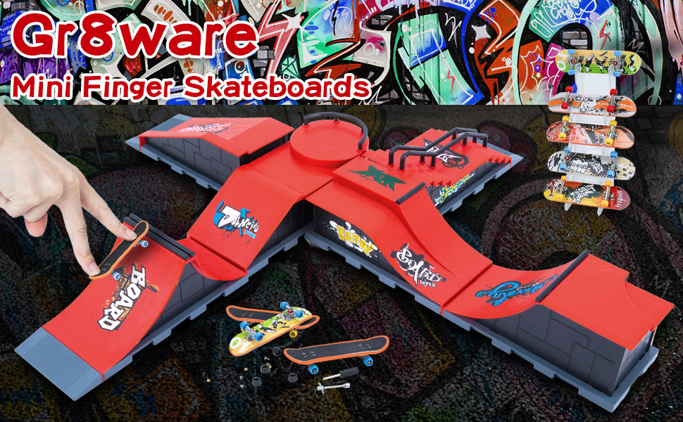 Gr8ware Skateboard Ramp 6in1, Fingerboard Half Pipe Ramp, Mini