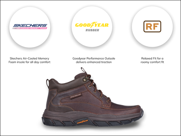 relaxed fit air-cooled memory foam good year rubber skechers hiking boot