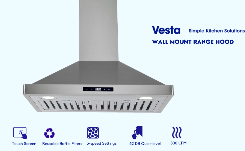 Vesta Milan 800CFM Stainless Steel European Style Wall Mount Range Hood