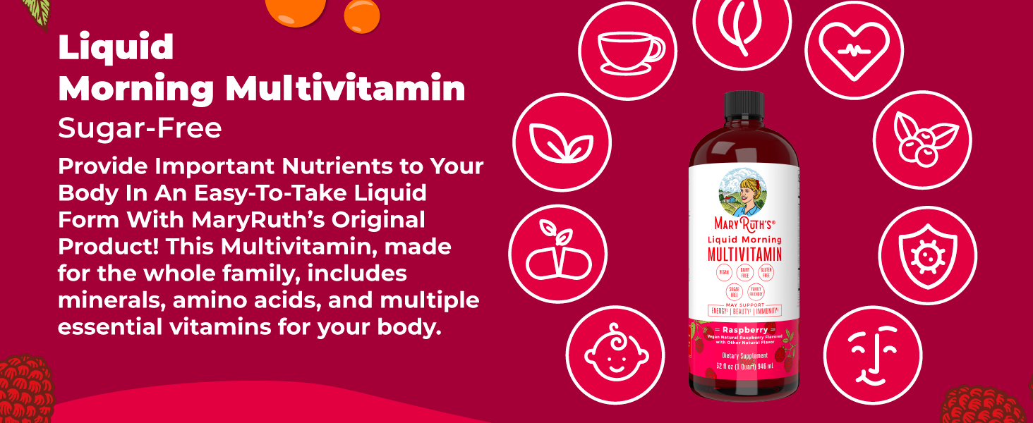 Morning Multivitamin Liquid, Raspberry, 32 oz