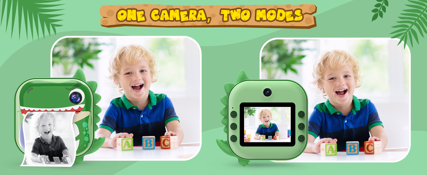 Skirfy Kids Camera Instant Print,Digital Camera for Kids with 5 Print Paper&32G TF Card&Reader,Dinosaur Selfie Camera with Color Pens&Stickers,48MP Video Camcorder with Lanyard,Gift for Boys Girls 7 instant camera for boys girls