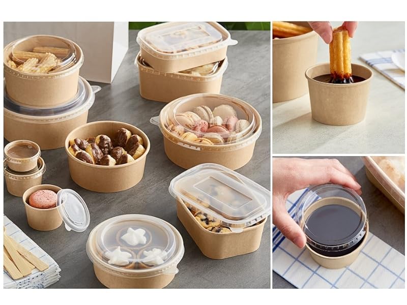 HOT BARGAINS 200 X 2oz Kraft Paper Sauce Pots with Lids Small Pots