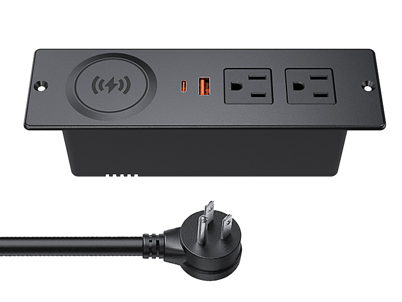 Recessed Power Bar with 15W Wireless Charger, Haiaoyyds Desk Power
