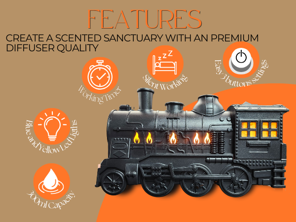 DōTERRA train diffuser with 3 oils 15 ml 🚂 Bright orange and accented in black and gold, the train
