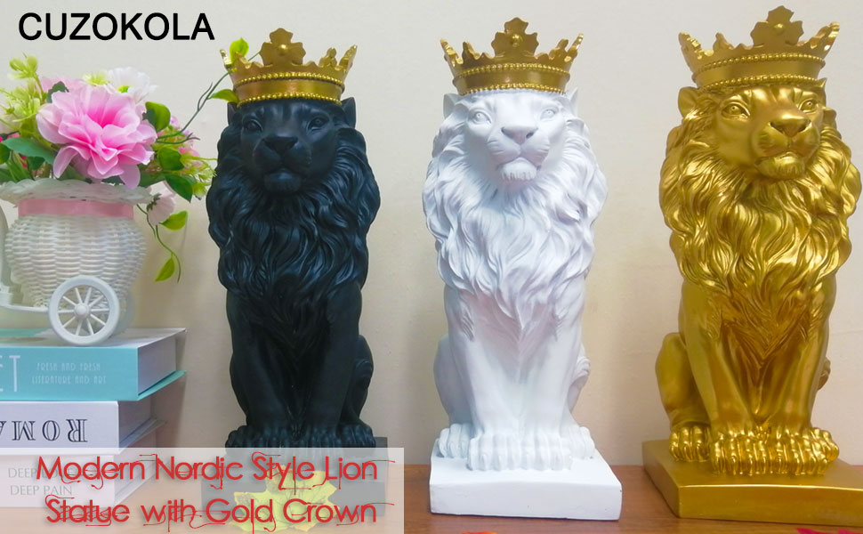 CUZOKOLA 15" H Large Gold Lion Statues Home Decor King Lion