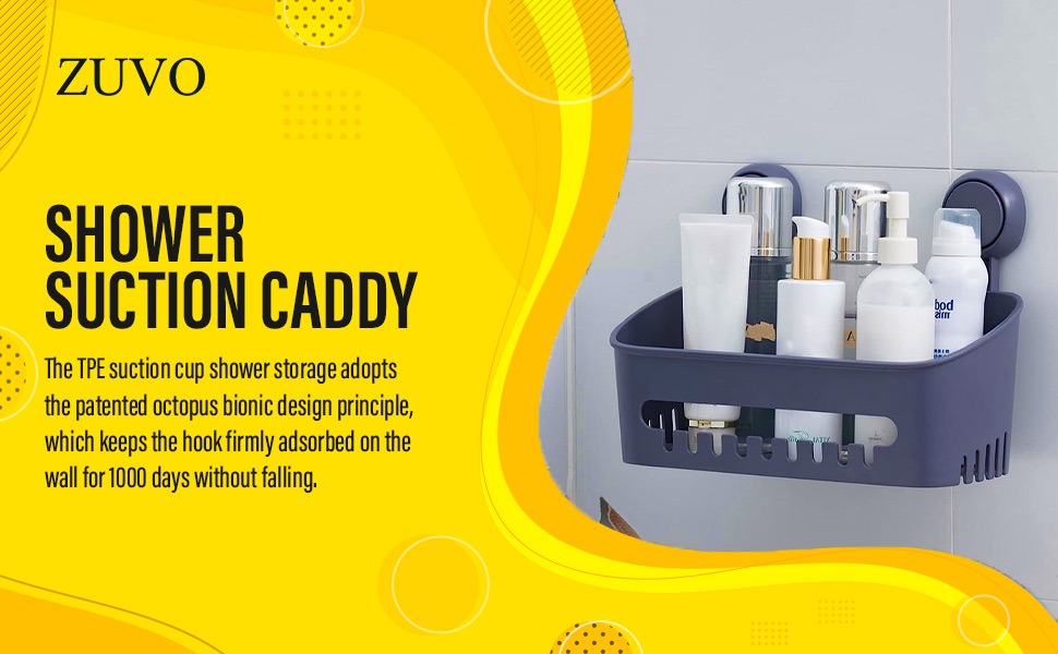 Zuvo Shower Caddy Suction Cup No Drill & Adhesive Shower Caddy Basket