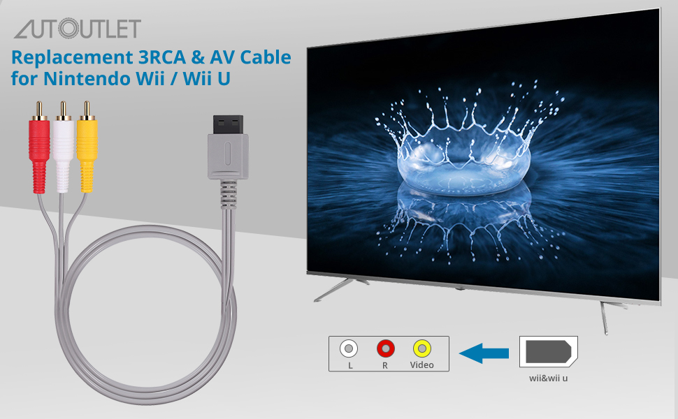 AUTOUTLET Cable AV Wii/Wii U de 6 pies, 5.9 ft compuesto