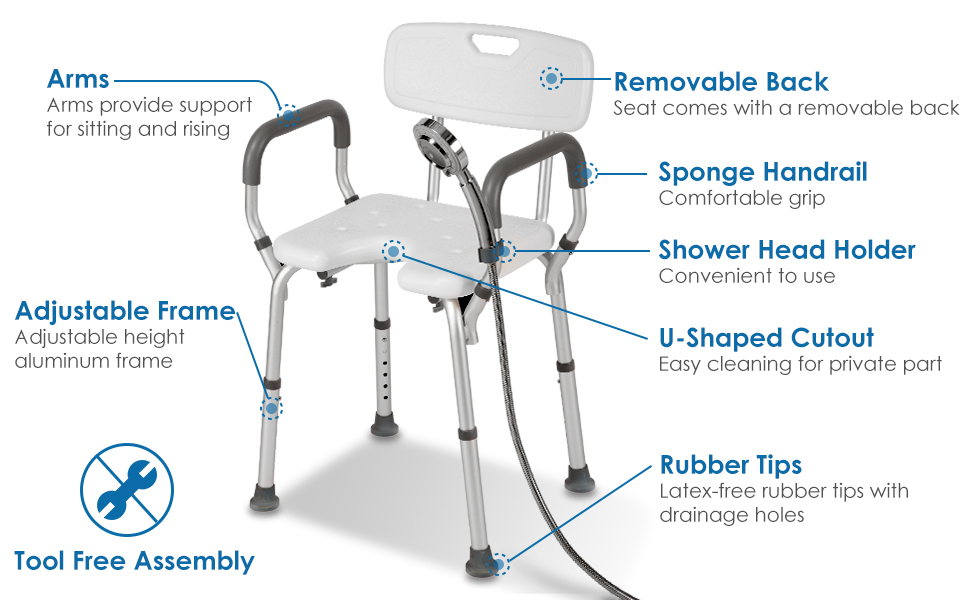 Shower Chair with Arms and Back Heavy Duty 330lbs, Shower