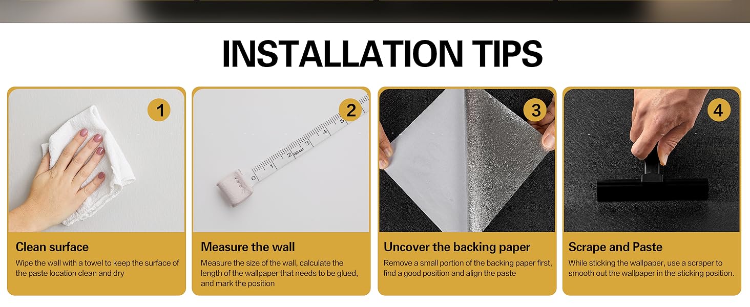 practicalWs Black Wallpaper Peel and Stick with Tools, Matte Black