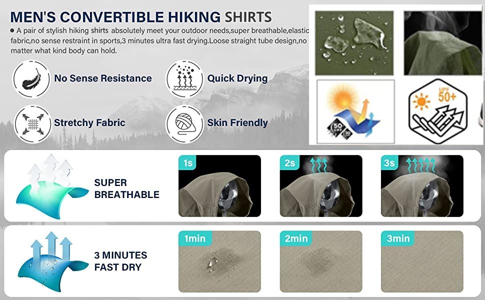 Mens Safari Outdoor Quick Dry Fishing Hiking Gardening Shirts