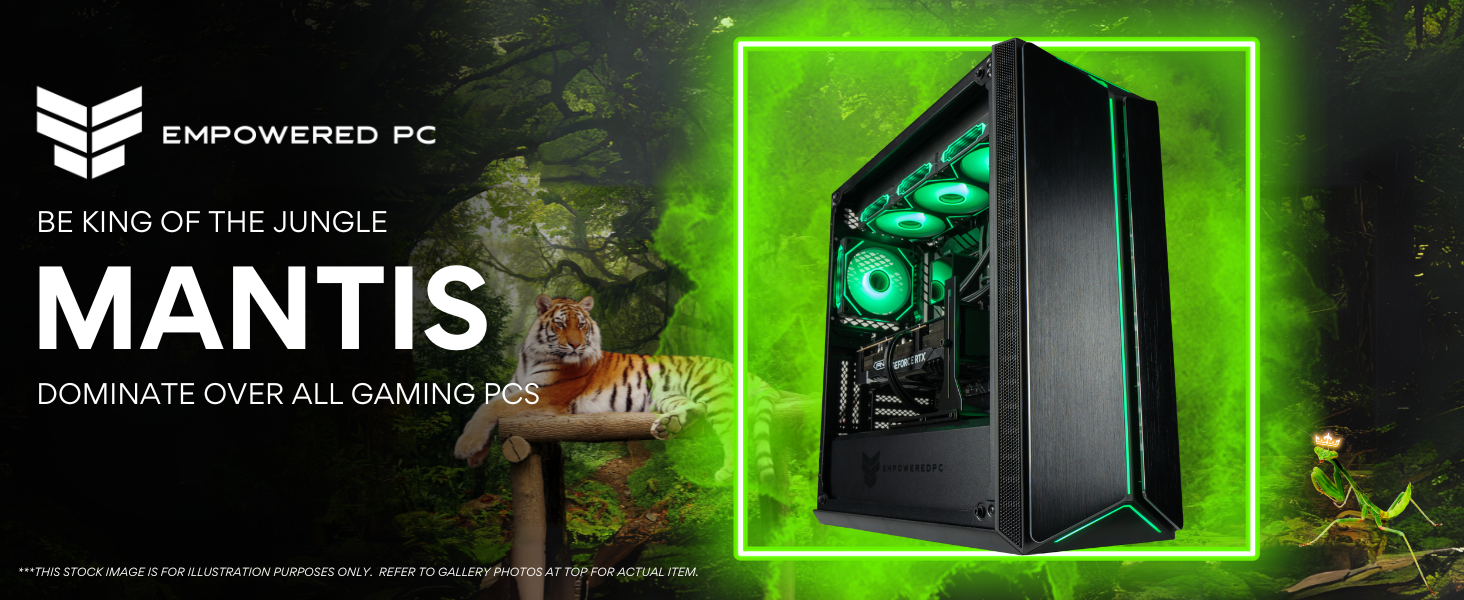 Empowered PC builds high quality gaming destkops with Windows 11, the Mantis ATX prebuilt gaming PC