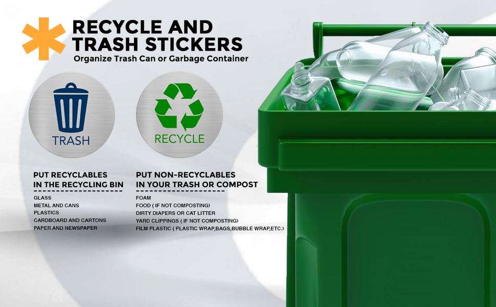 Recycling Stickers for Trash Can (Pack of 4) 3" Round Labels SelfAdhesive Backing