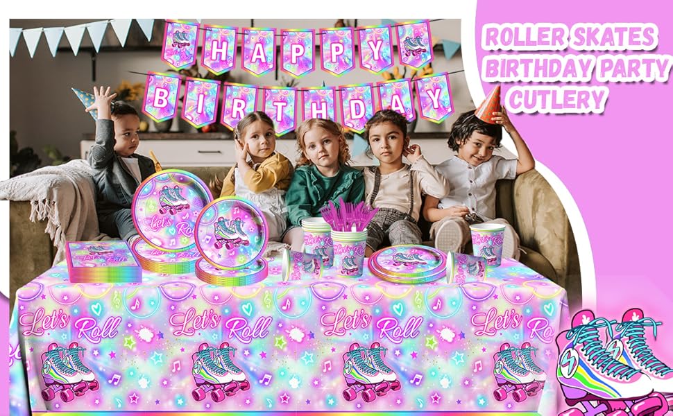 142Pcs Roller Skating Birthday Party Supplies Tableware Set