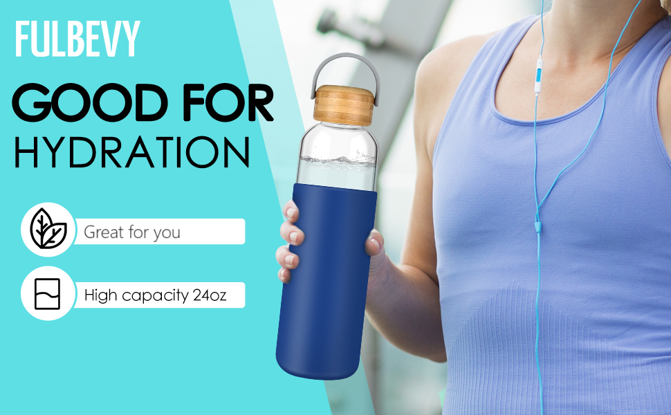 Fulbevy Glass Water Bottle with Strap 24 Oz Borosilicate water bottle