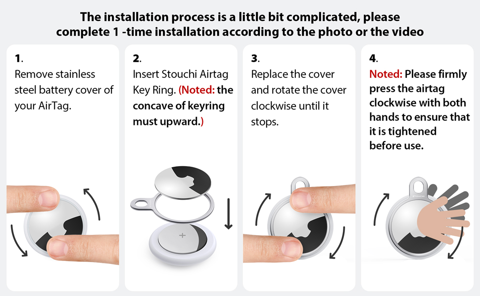 [2Pack] Stouchi AirTag Keyring Stainless Steel Air Tag Case Holder