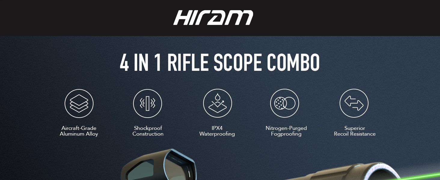 HIRAM 416x50 AO Rifle Scope Combo with Green Laser