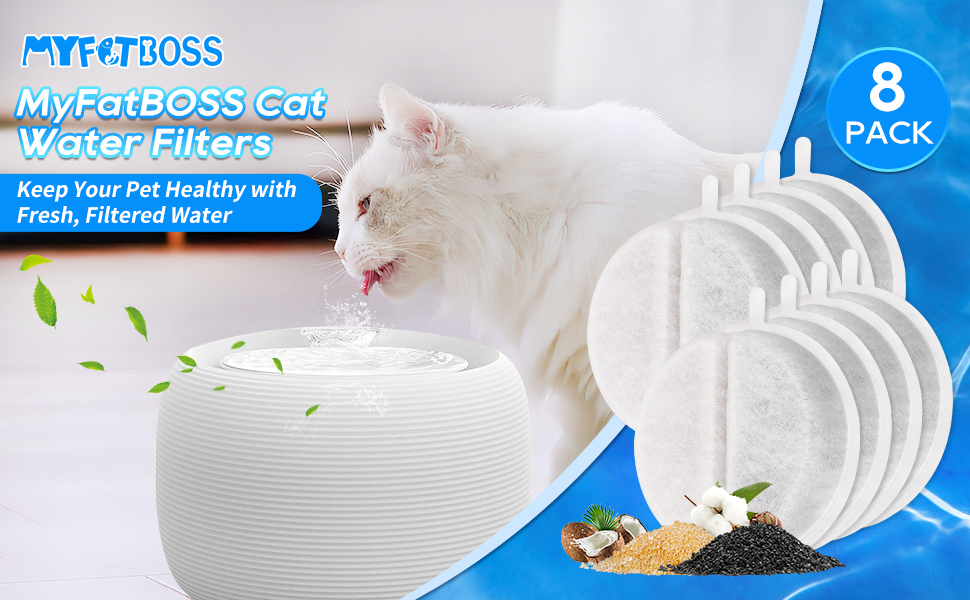MyfatBOSS Cat Fountain Filter Replacement, 8 Pack Cat Water