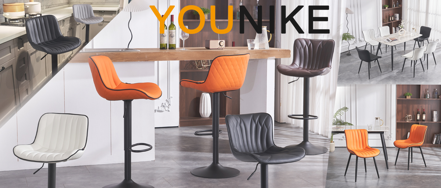 YOUNIKE Bar Stools White Set of 2 Faux Leather Barstools