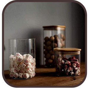 SPN-BFC square glass jars wood lids airtight stackable storage containers kitchen pantry