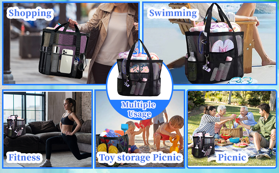 Yunaeduo Beach Bag, Mesh Beach Bag Extra Large Beach Tote Bag