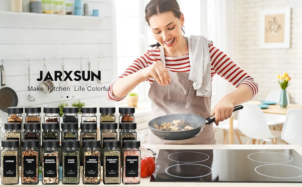 JARXSUN 36 Glass Spice Jars with Label4oz Spice