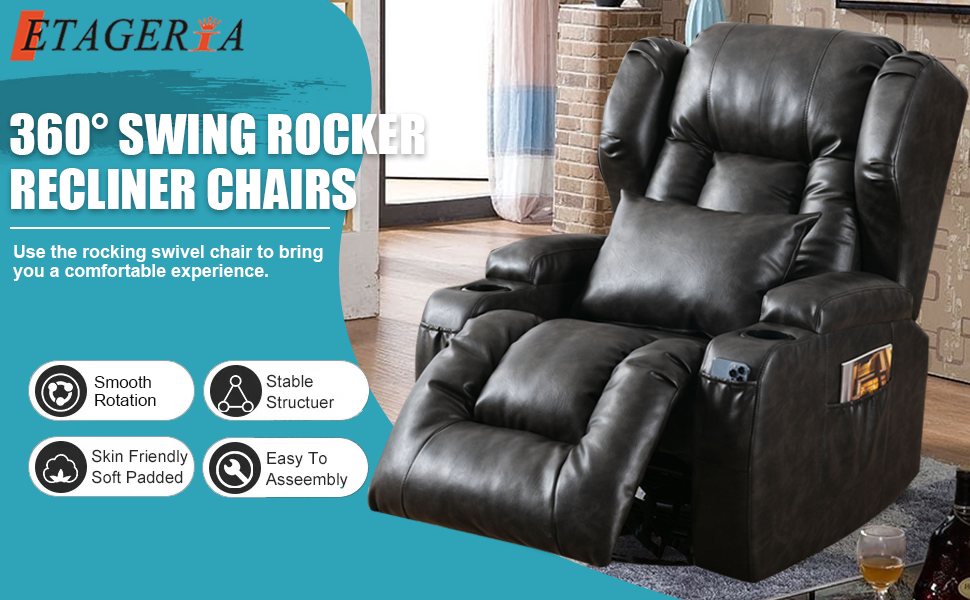 ETAGERIA Swivel Rocker Recliner Nursery Rocking Chairs 360