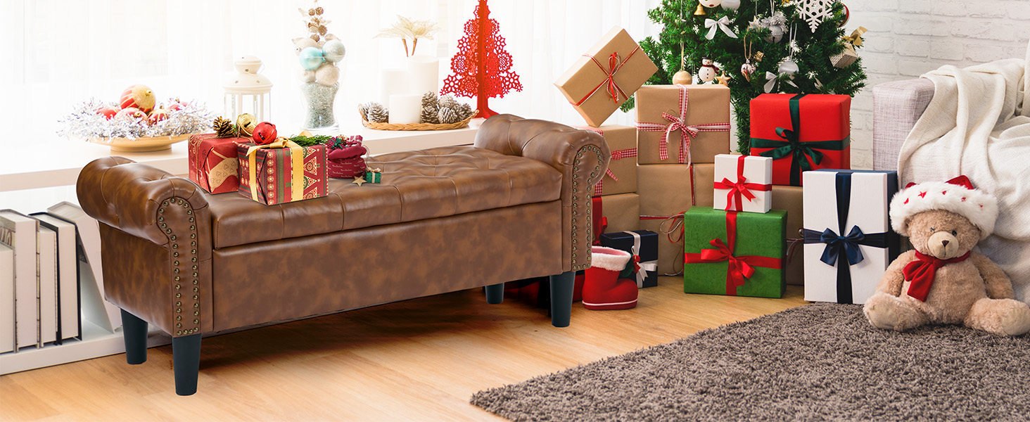 SOFTHION Storage Bench, 50" Queen End of Bed Bench, Faux