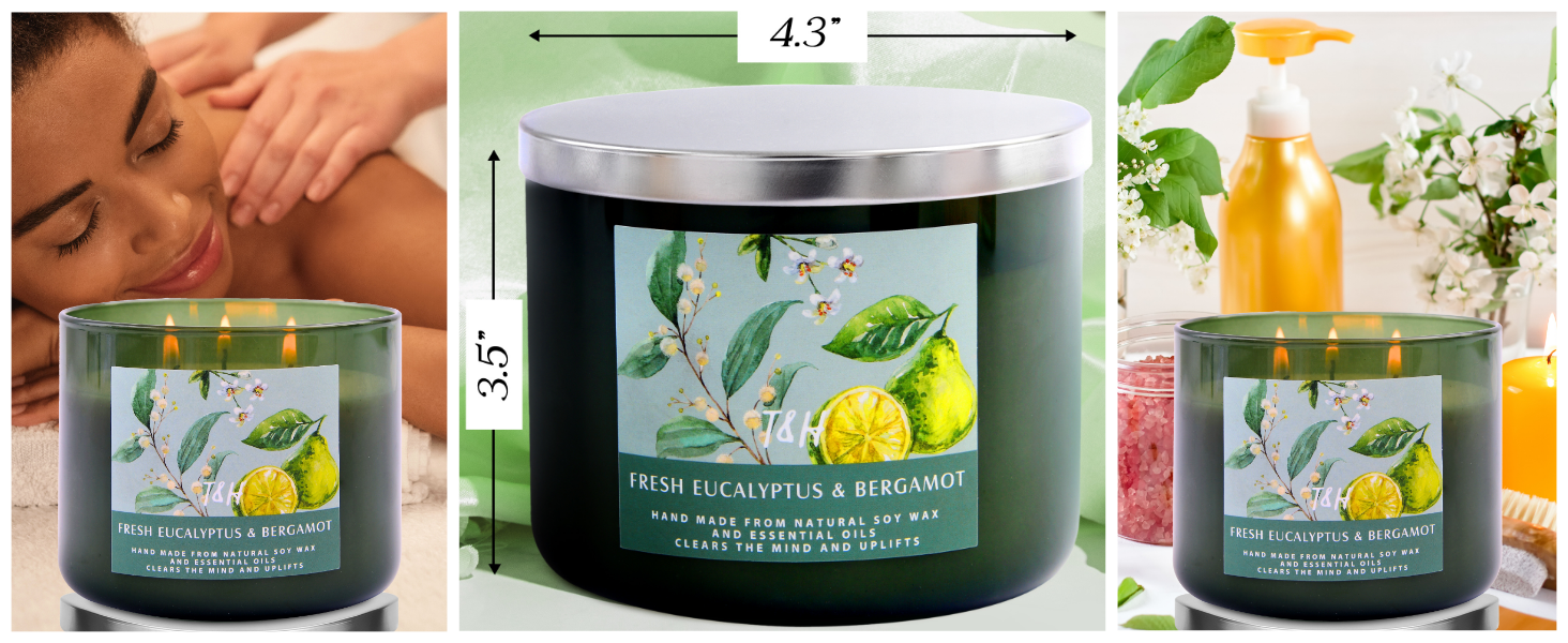 eucalyptus candle orange bergamot candles citrus candles uplifting candle green candle soy scented